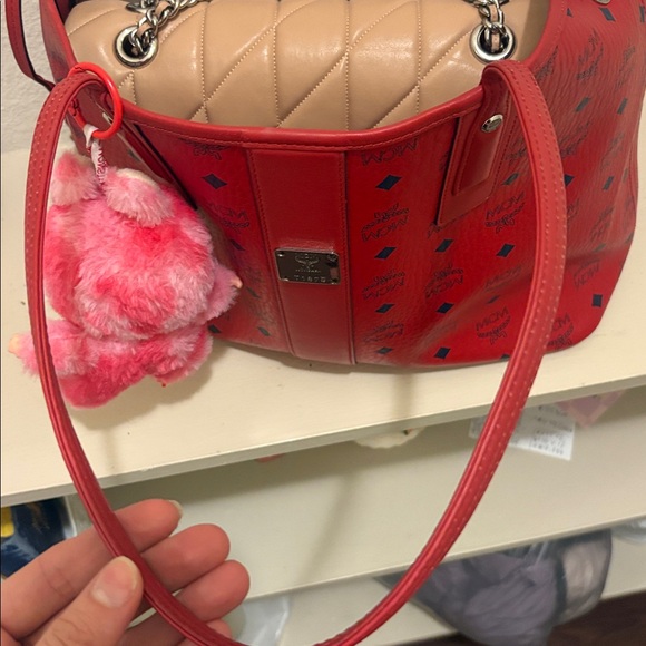 MCM Red Women's Tote Bag and Pouch Set - Picture 5 of 7